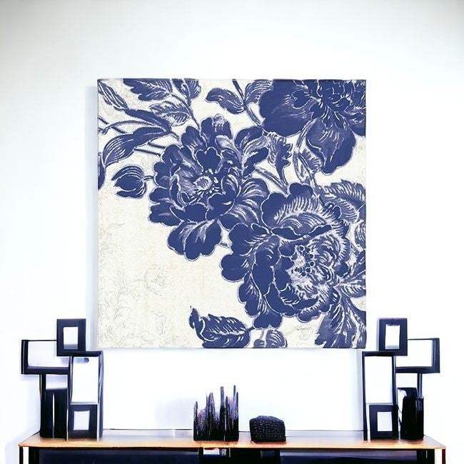 Blue Toile Rose Unframed Print Wall Art - Homeroots - Flyclothing LLC
