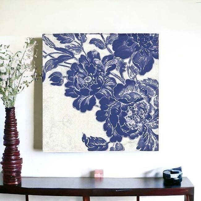 Blue Toile Rose Unframed Print Wall Art - Homeroots - Flyclothing LLC