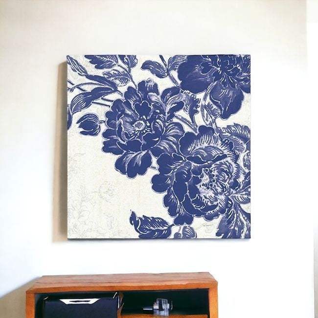 Blue Toile Rose Unframed Print Wall Art - Homeroots - Flyclothing LLC