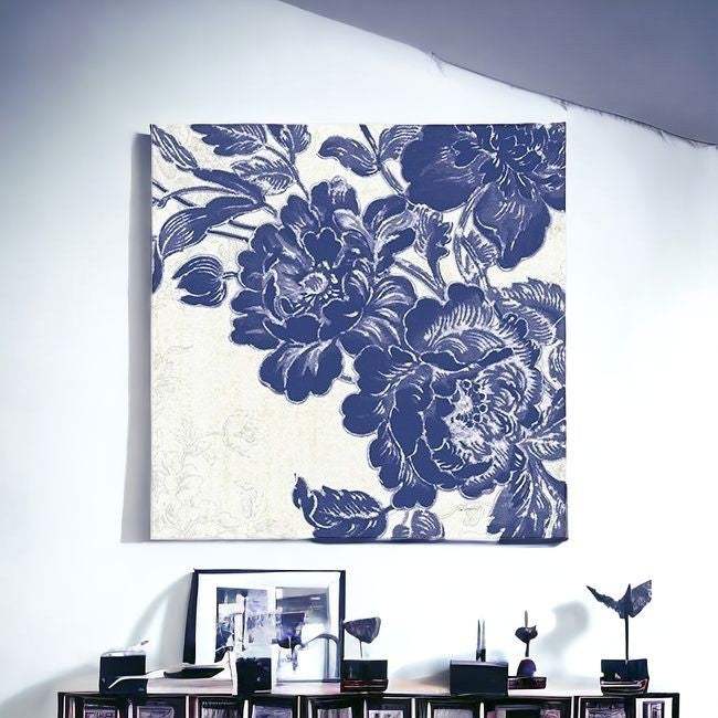 Blue Toile Rose Unframed Print Wall Art - Homeroots - Flyclothing LLC