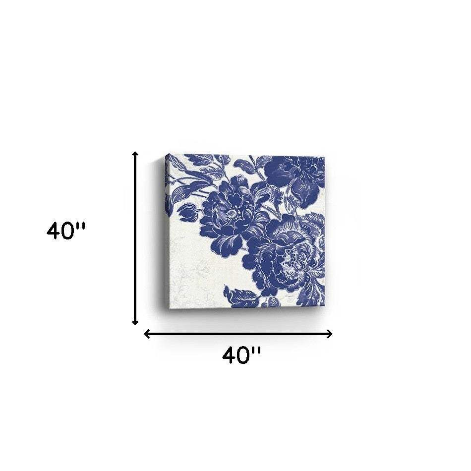 Blue Toile Rose Unframed Print Wall Art - Homeroots - Flyclothing LLC