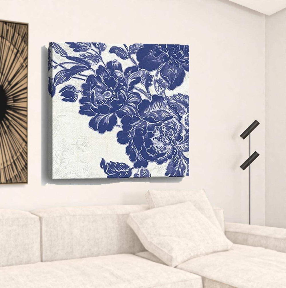 Blue Toile Rose Unframed Print Wall Art - Homeroots - Flyclothing LLC