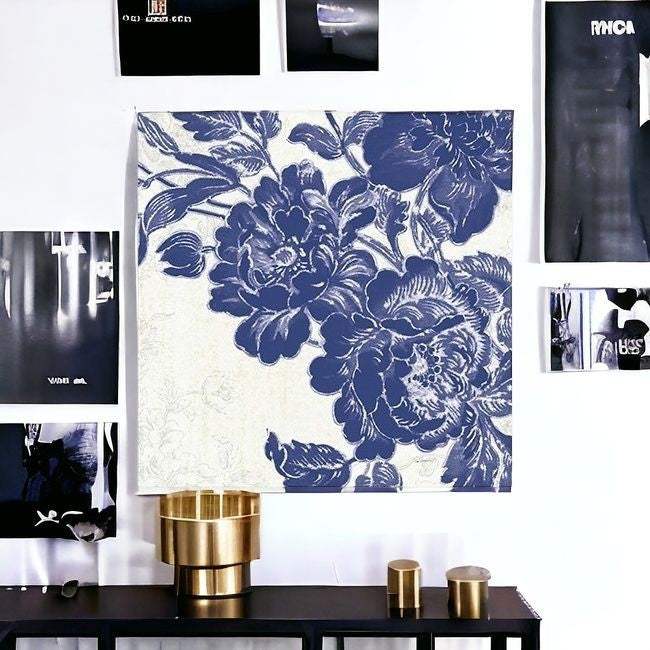 Blue Toile Rose Unframed Print Wall Art - Homeroots - Flyclothing LLC