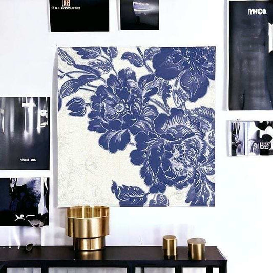 Blue Toile Rose Unframed Print Wall Art - Homeroots - Flyclothing LLC