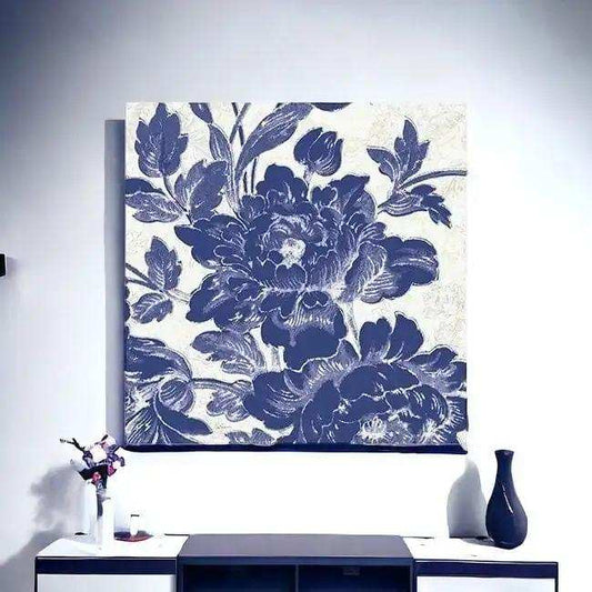 Blue Toile Roses Unframed Print Wall Art - Homeroots - Flyclothing LLC