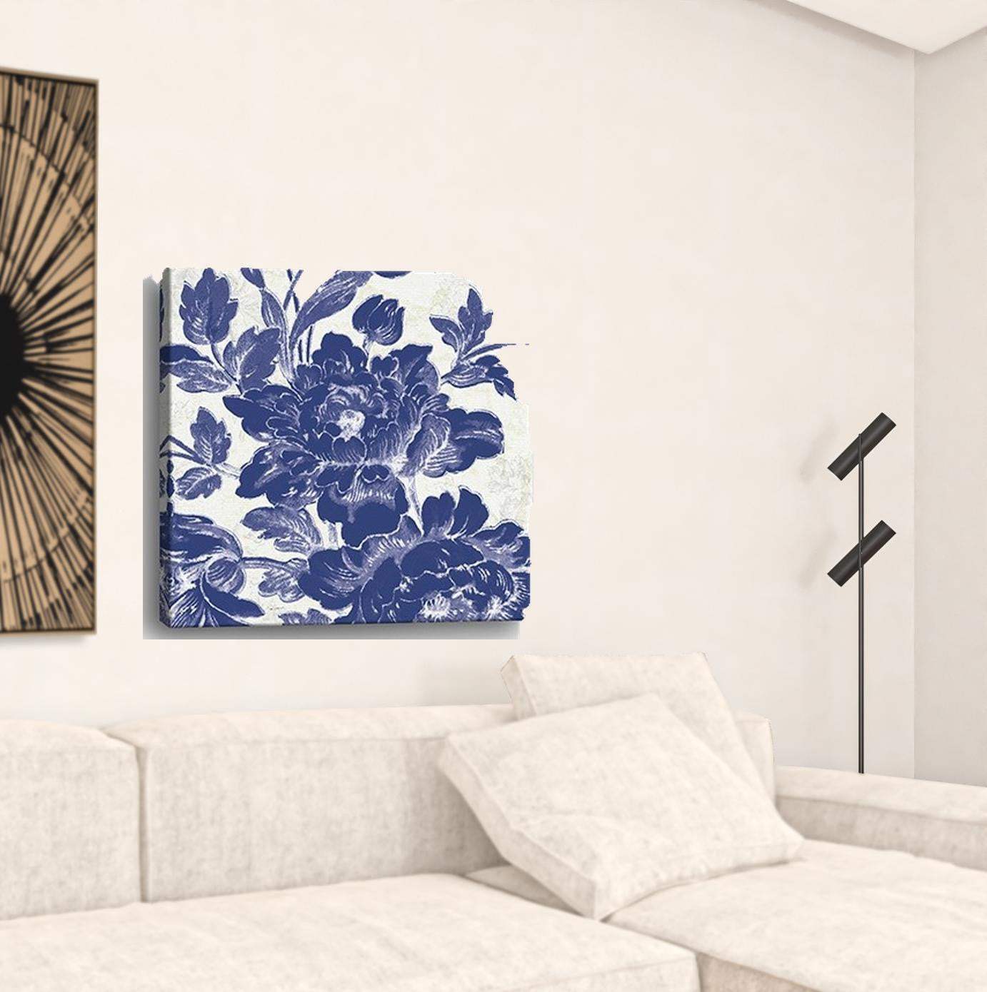 Blue Toile Roses Unframed Print Wall Art - Homeroots - Flyclothing LLC