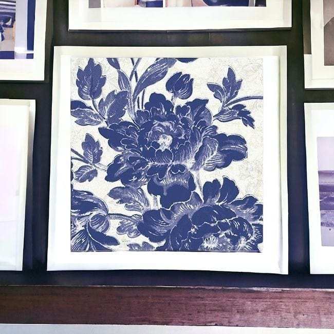 Blue Toile Roses Unframed Print Wall Art - Homeroots - Flyclothing LLC