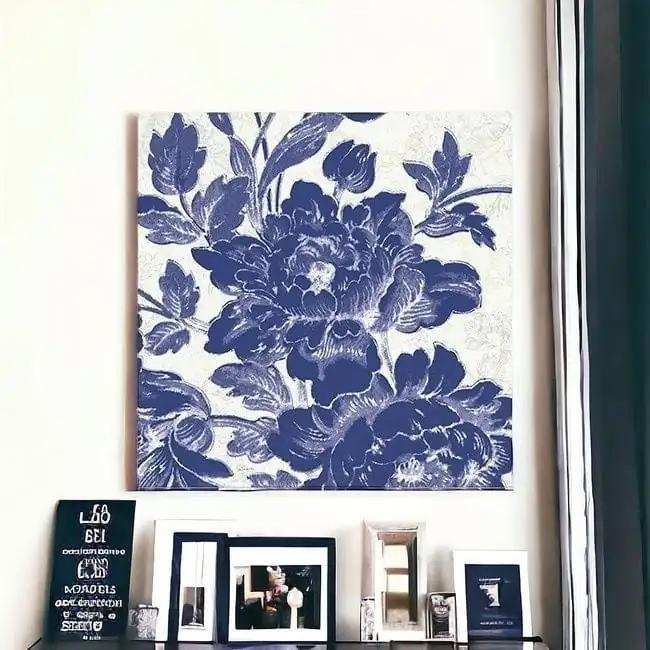 Blue Toile Roses Unframed Print Wall Art - Homeroots - Flyclothing LLC