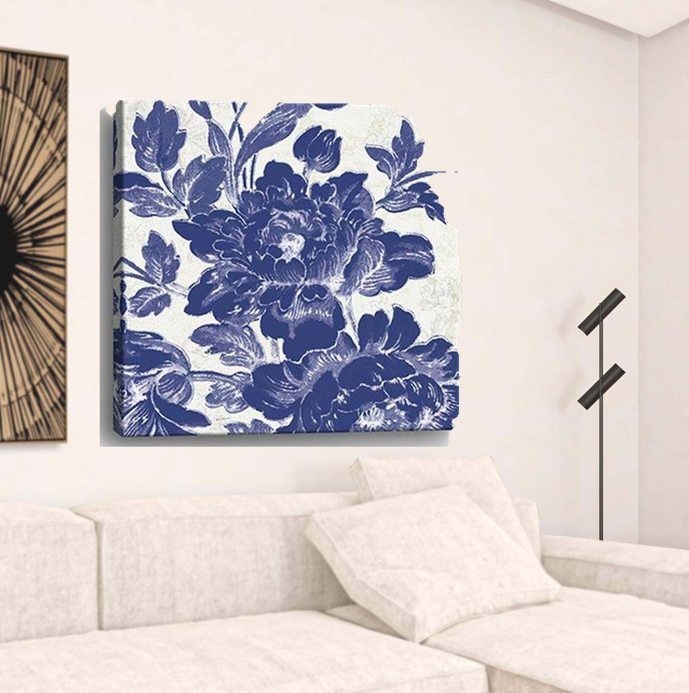 Blue Toile Roses Unframed Print Wall Art - Homeroots - Flyclothing LLC