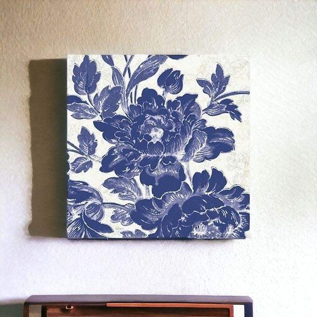 Blue Toile Roses Unframed Print Wall Art - Homeroots - Flyclothing LLC