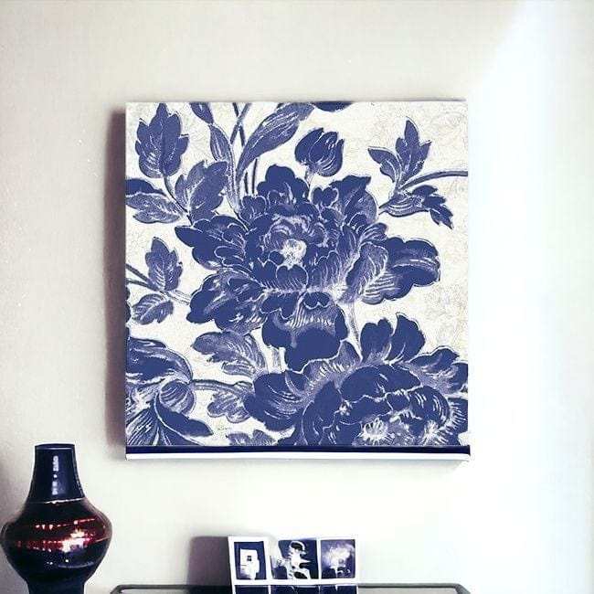 Blue Toile Roses Unframed Print Wall Art - Homeroots - Flyclothing LLC