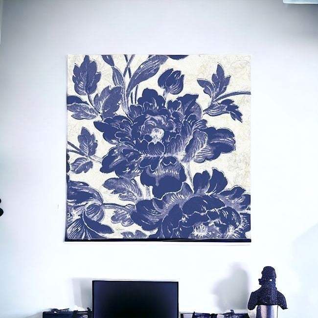 Blue Toile Roses Unframed Print Wall Art - Homeroots - Flyclothing LLC