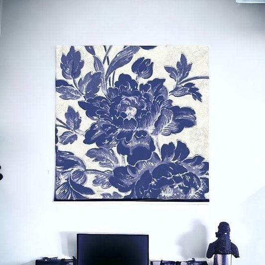 Blue Toile Roses Unframed Print Wall Art - Homeroots - Flyclothing LLC