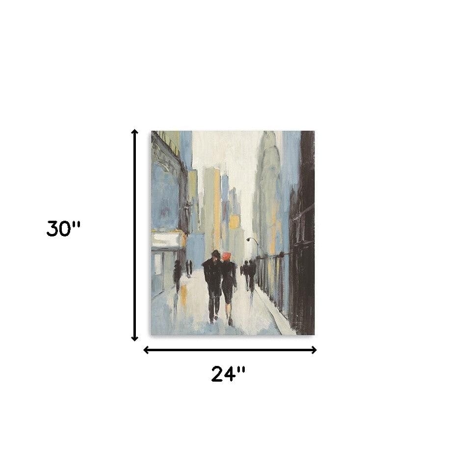 30" x 24" Watercolor Walk in the City Canvas Wall Art - Homeroots