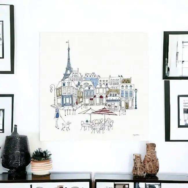 French Caf With Red And Blue Accents Unframed Print Wall Art - Homeroots - Flyclothing LLC