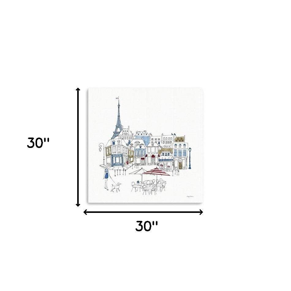 French Caf With Red And Blue Accents Unframed Print Wall Art - Homeroots - Flyclothing LLC