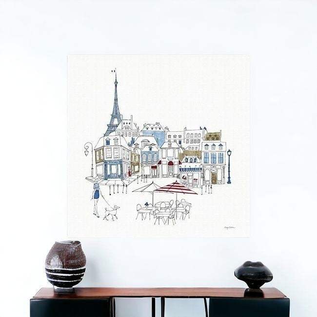 French Caf With Red And Blue Accents Unframed Print Wall Art - Homeroots - Flyclothing LLC
