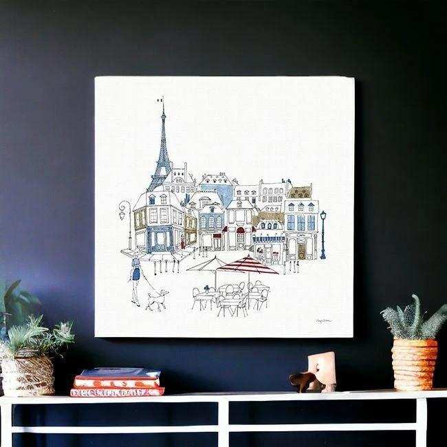 French Caf With Red And Blue Accents Unframed Print Wall Art - Homeroots - Flyclothing LLC