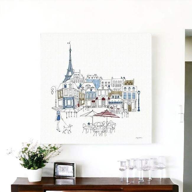 French Caf With Red And Blue Accents Unframed Print Wall Art - Homeroots - Flyclothing LLC