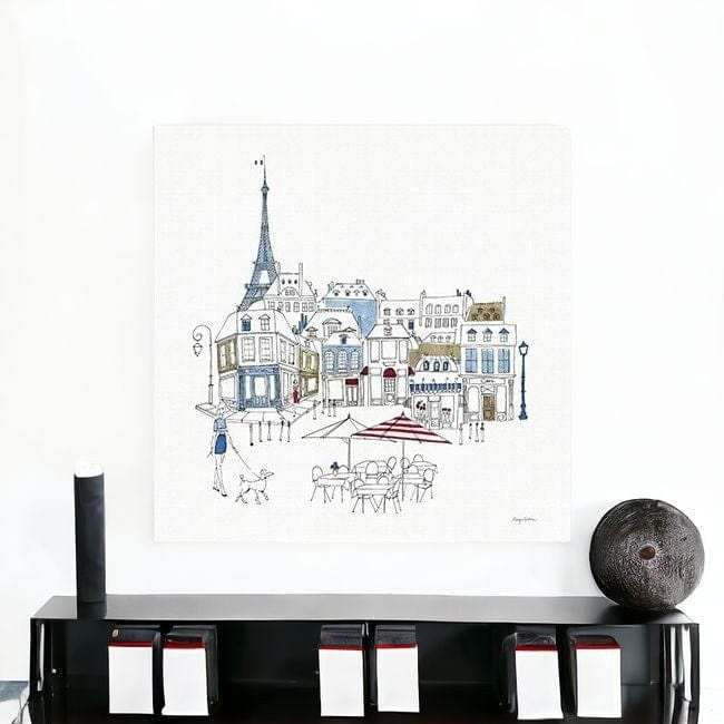 French Caf With Red And Blue Accents Unframed Print Wall Art - Homeroots - Flyclothing LLC