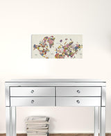 24" x 16" Fun Floral Map of the World Canvas Wall Art - Homeroots - Flyclothing LLC