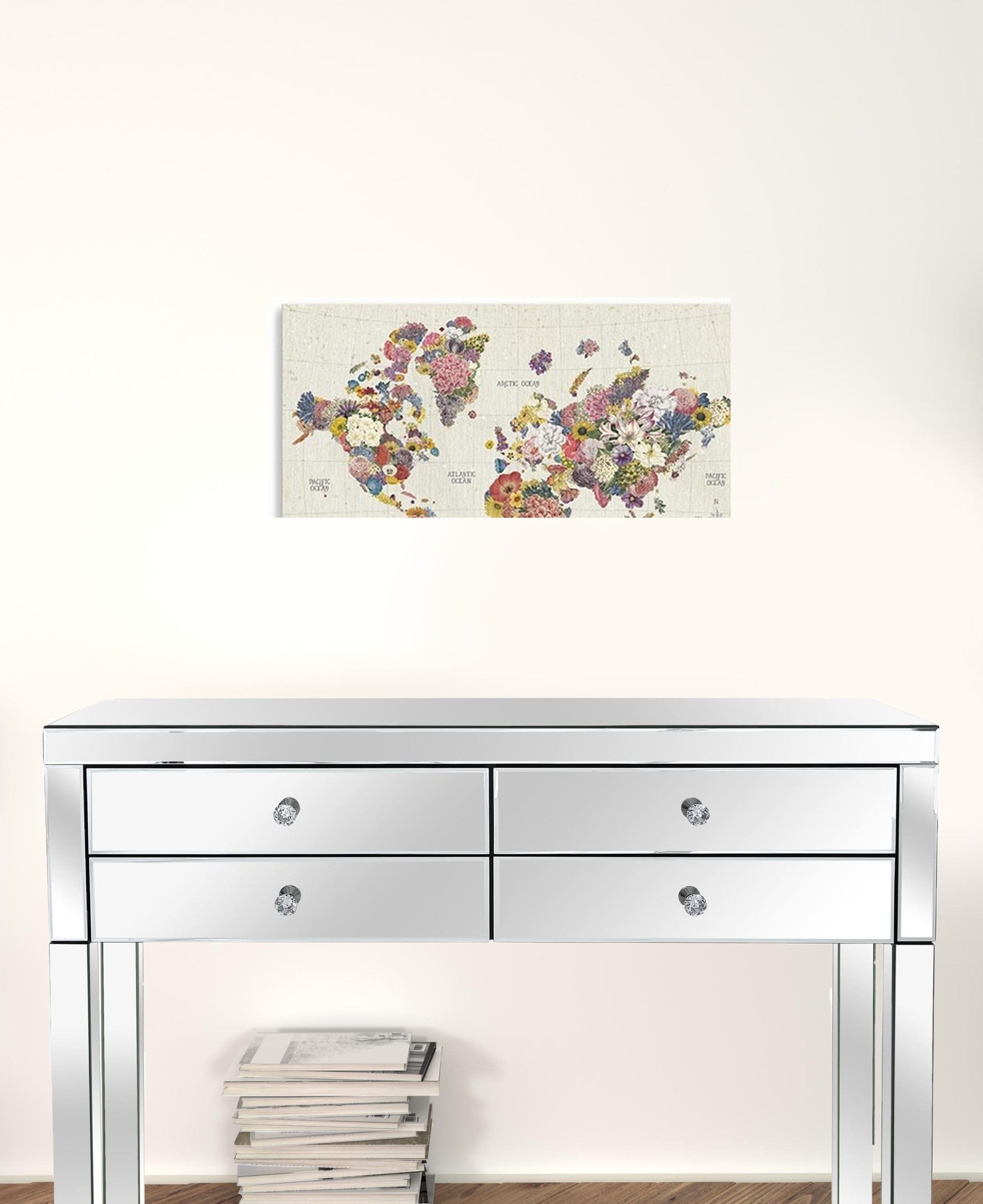24" x 16" Fun Floral Map of the World Canvas Wall Art - Homeroots - Flyclothing LLC