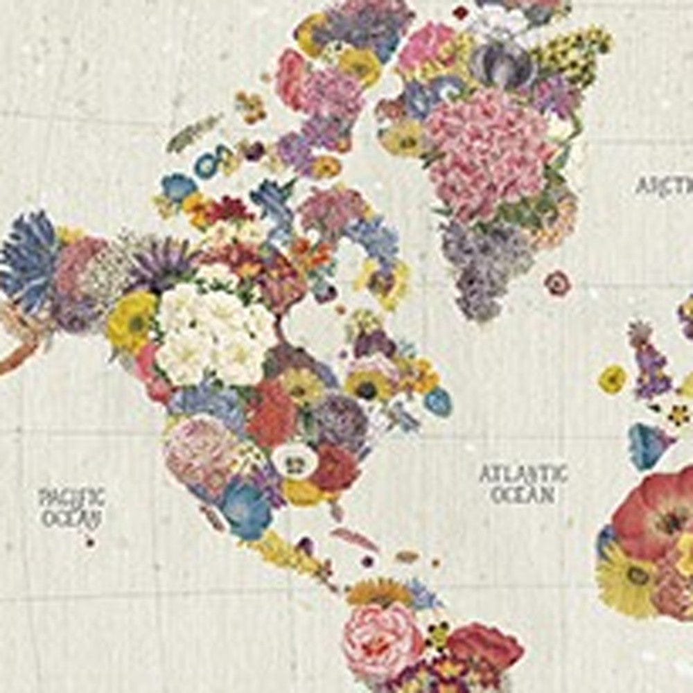 36" x 24" Fun Floral Map of the World Canvas Wall Art - Homeroots - Flyclothing LLC