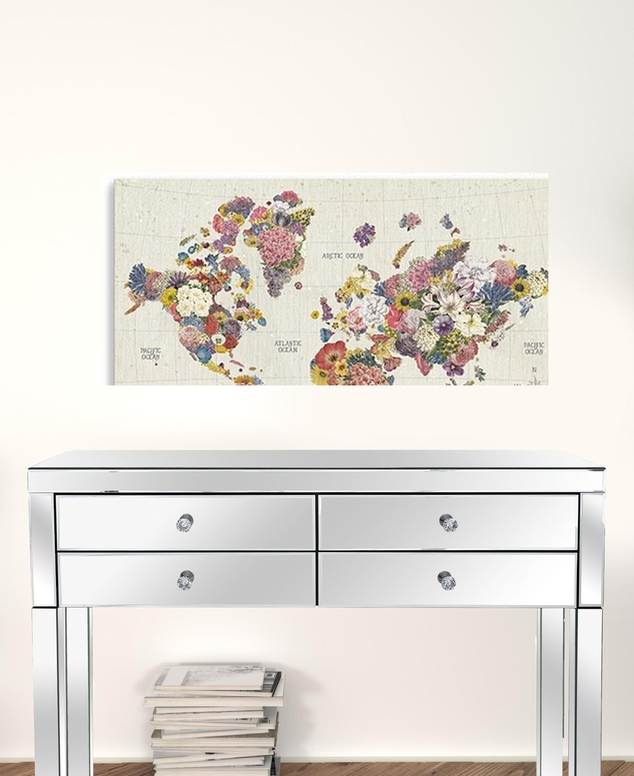 36" x 24" Fun Floral Map of the World Canvas Wall Art - Homeroots - Flyclothing LLC