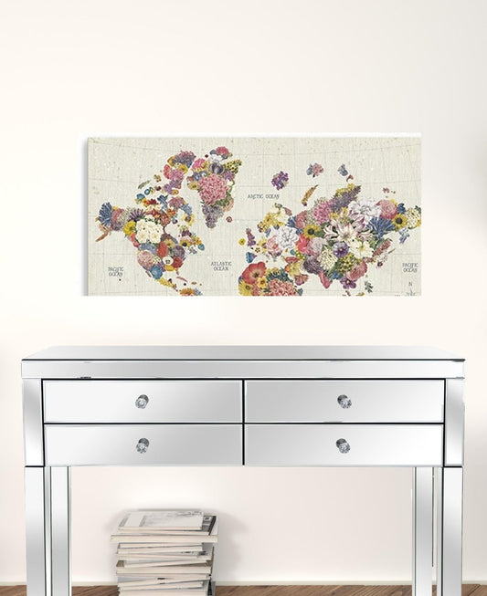 36" x 24" Fun Floral Map of the World Canvas Wall Art - Homeroots