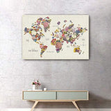 48" x 32" Fun Floral Map of the World Canvas Wall Art - Homeroots - Flyclothing LLC