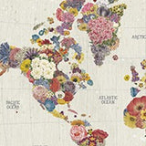 48" x 32" Fun Floral Map of the World Canvas Wall Art - Homeroots - Flyclothing LLC