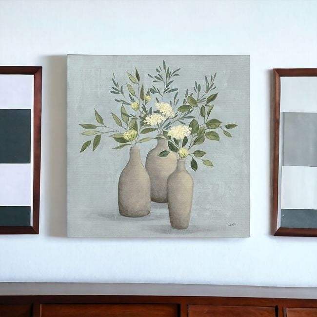 Pretty Bohemian Flowers In Ceramic Vases Unframed Print Wall Art - Homeroots - Flyclothing LLC