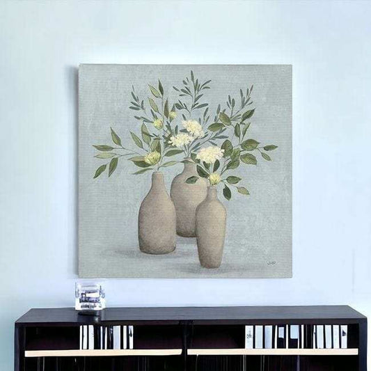 Pretty Bohemian Flowers In Ceramic Vases Unframed Print Wall Art - Homeroots - Flyclothing LLC