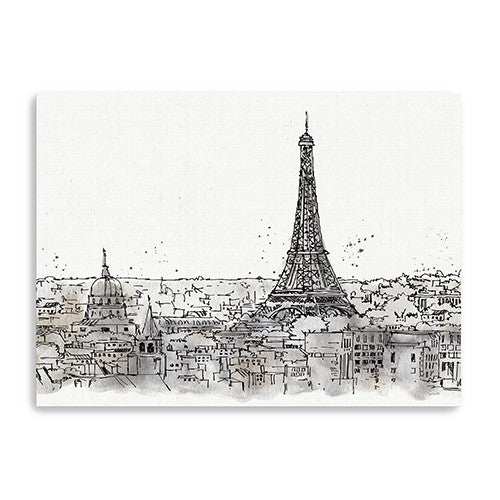 Monochrome Paris Rooftops Sketch Unframed Print Wall Art - Homeroots - Flyclothing LLC