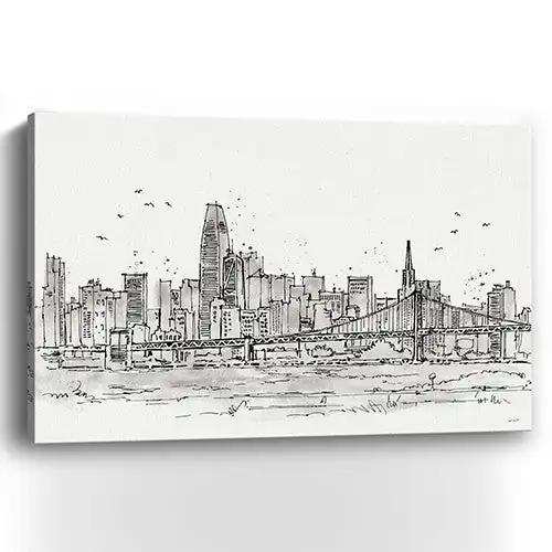 Monochrome City Skyline Sketch Unframed Print Wall Art - Homeroots - Flyclothing LLC