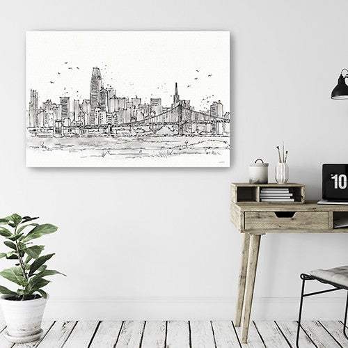 Monochrome City Skyline Sketch Unframed Print Wall Art - Homeroots - Flyclothing LLC