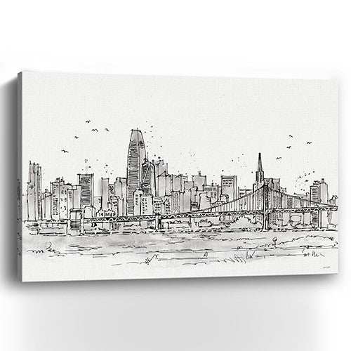 Monochrome City Skyline Sketch Unframed Print Wall Art - Homeroots - Flyclothing LLC