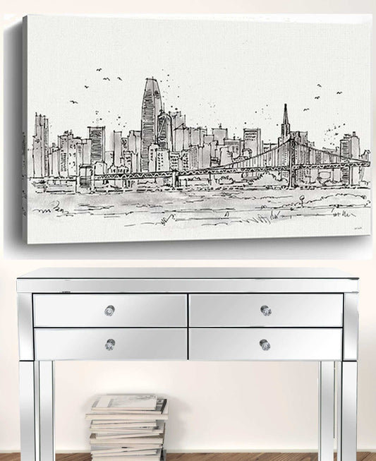 Monochrome City Skyline Sketch Unframed Print Wall Art - Homeroots - Flyclothing LLC