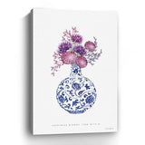 24" x 16" Blue and White Happiness Floral Vase Canvas Wall Art - Homeroots - Flyclothing LLC
