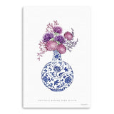 36" x 24" Blue and White Happiness Floral Vase Canvas Wall Art - Homeroots - Flyclothing LLC