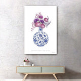 36" x 24" Blue and White Happiness Floral Vase Canvas Wall Art - Homeroots - Flyclothing LLC