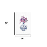 36" x 24" Blue and White Happiness Floral Vase Canvas Wall Art - Homeroots - Flyclothing LLC