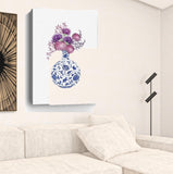 48" x 32" Blue and White Happiness Floral Vase Canvas Wall Art - Homeroots