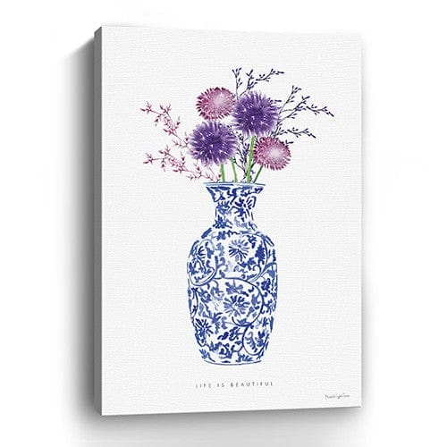 24" x 16" Blue and White Life Floral Vase Canvas Wall Art - Homeroots