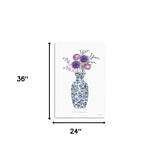 36" x 24" Blue and White Life Floral Vase Canvas Wall Art - Homeroots