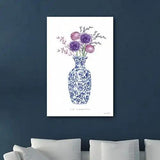 48" x 32" Blue and White Life Floral Vase Canvas Wall Art - Homeroots