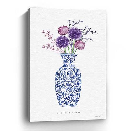 48" x 32" Blue and White Life Floral Vase Canvas Wall Art - Homeroots - Flyclothing LLC