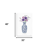 48" x 32" Blue and White Life Floral Vase Canvas Wall Art - Homeroots