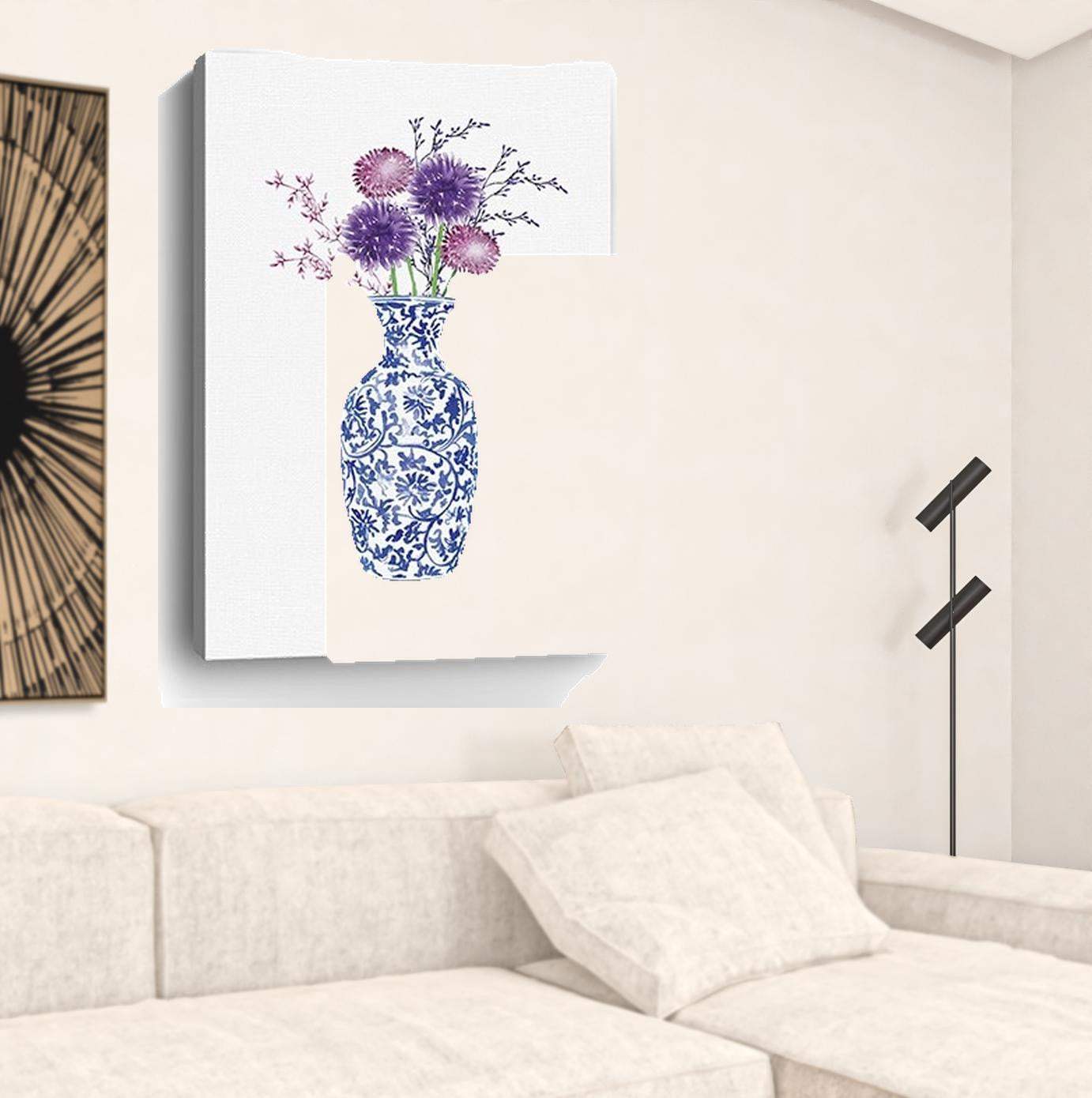 48" x 32" Blue and White Life Floral Vase Canvas Wall Art - Homeroots - Flyclothing LLC