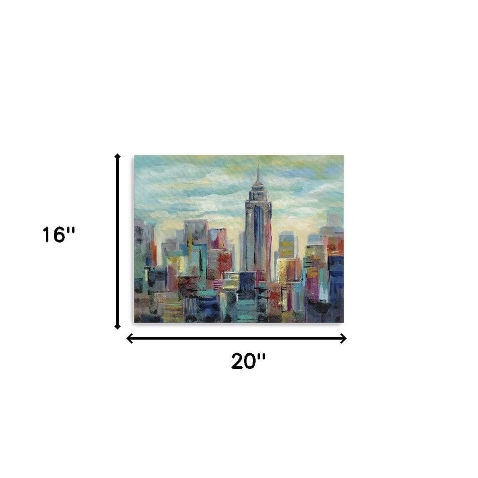 20" x 16" Vibrant NYC Skyline Canvas Wall Art - Homeroots - Flyclothing LLC